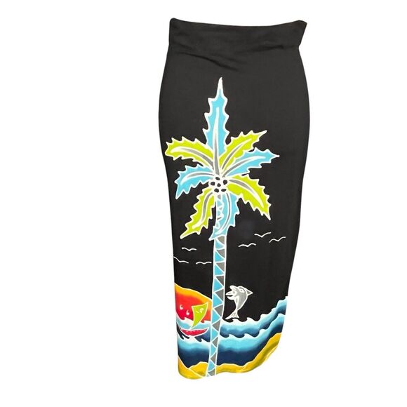 Carried Away Sz L Pencil Skirt Stretch Tropical Print Vacation Cruise Island - Picture 8 of 12